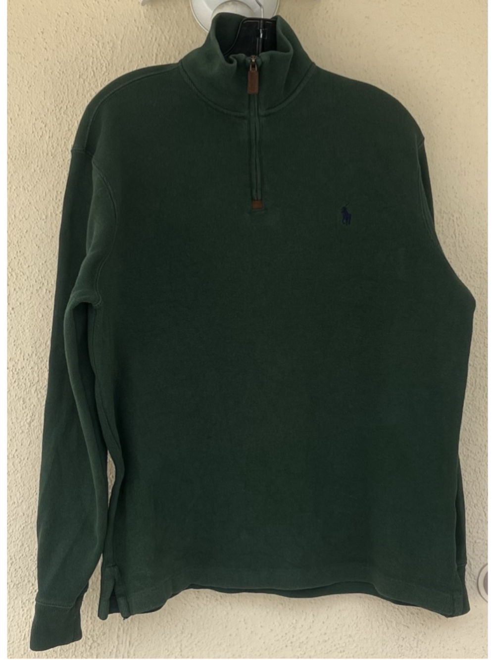 Polo Ralph Lauren Green 1/4 Zip Knit Pullover Sweater M Cotton Mock Neck Prep
